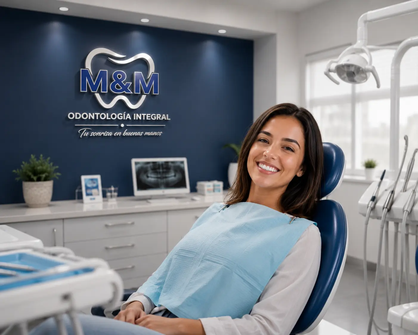 Paciente sonriendo en el consultorio de M&M Odontología Integral
